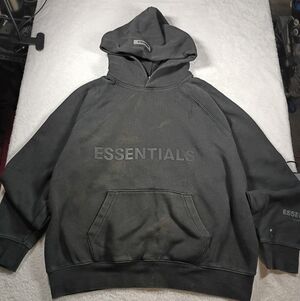 Fear of God Essentials Essentials Hoodie Black Distressed Paint Marks Men's Size